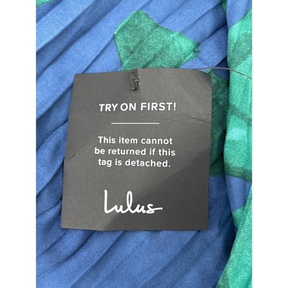 Lulus Midi Dress Blue Green Tie Dye Pleated Flutter Sleeve Square Neck XL - Picture 11 of 13